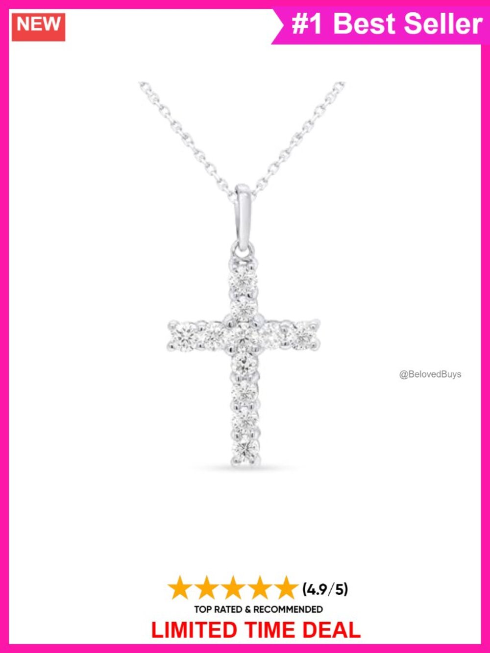 Lab Grown Diamond Cross Necklace Sterling Silver 18in Chain IGI Certified 1